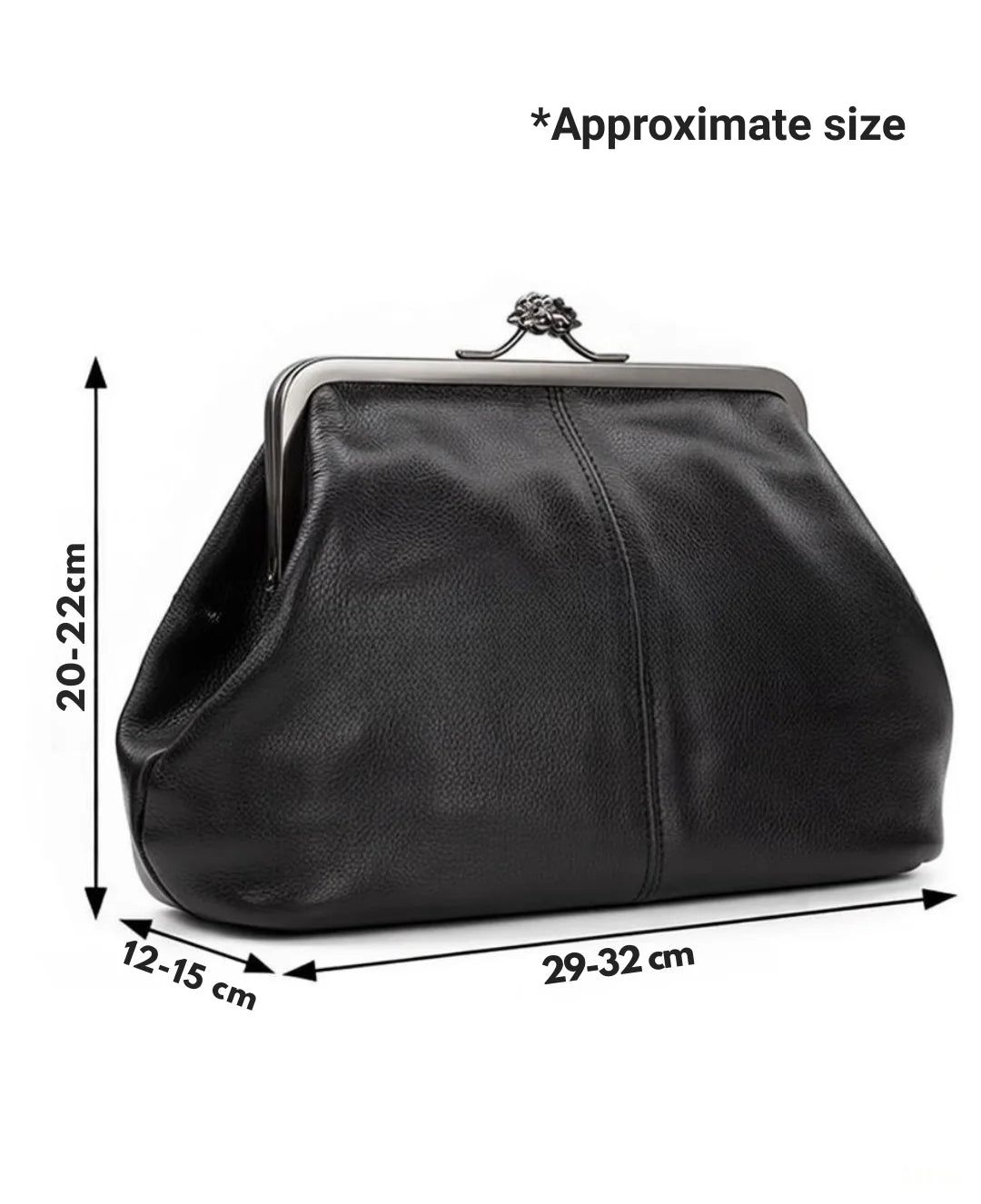 Kiss-lock Closure Adorned Leather Bag