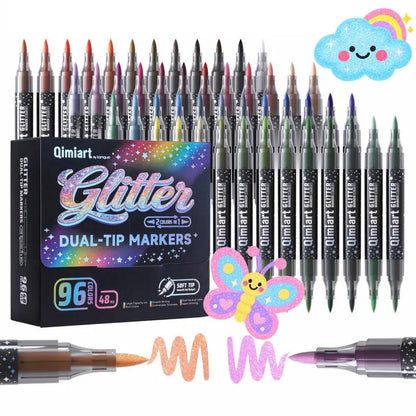 Colors Glitter Markers, Dual Tip Shimmer Brush Pens