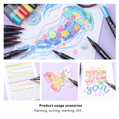 Colors Glitter Markers, Dual Tip Shimmer Brush Pens