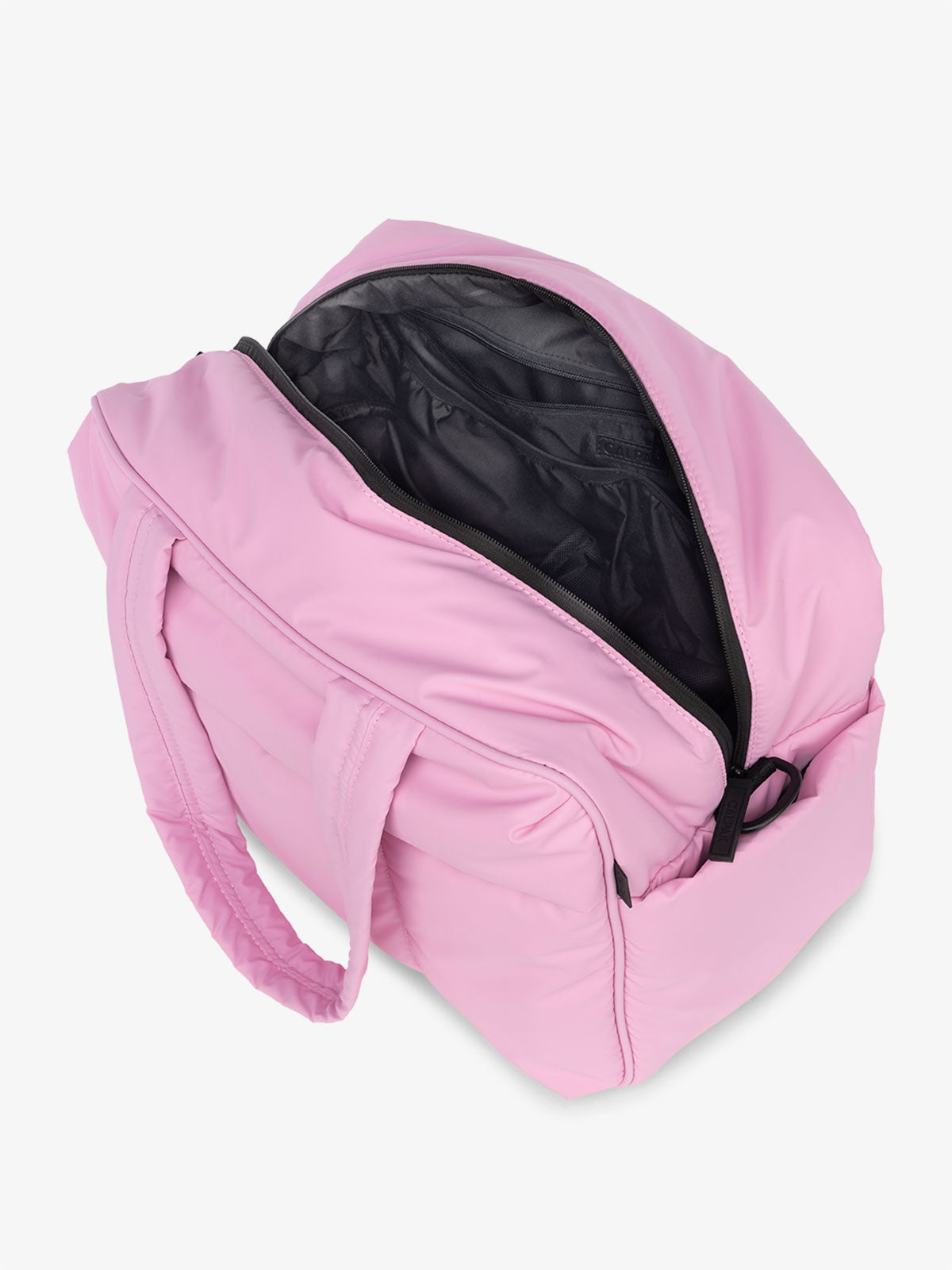 CALPAK Water Resistant  Luka Duffle Bag with multiple pockets in bubblegum pink; DSM1901-BUBBLEGUM