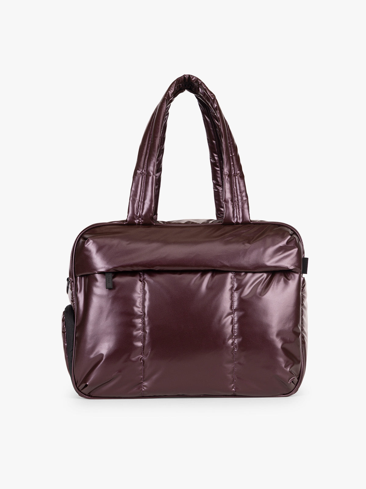 CALPAK Dark Cherry red Luka Duffel front view on a white background; DSM1901-GLAZED-DARK-CHERRY