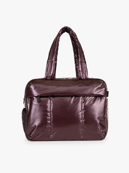 CALPAK Dark Cherry red Luka Duffel front view on a white background; DSM1901-GLAZED-DARK-CHERRY