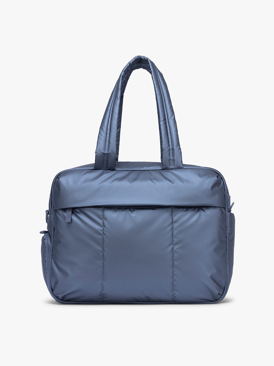 CALPAK Luka Duffel in metallic dark blue material Metallic Indigo; DSM1901-METALLIC-INDIGO