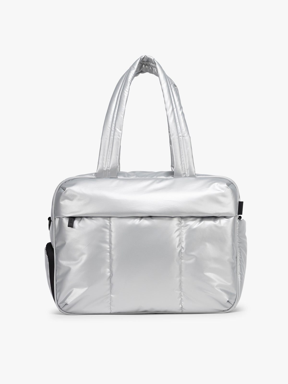 CALPAK Silver Luka Duffel front viewon a white background; DSM1901-SILVER