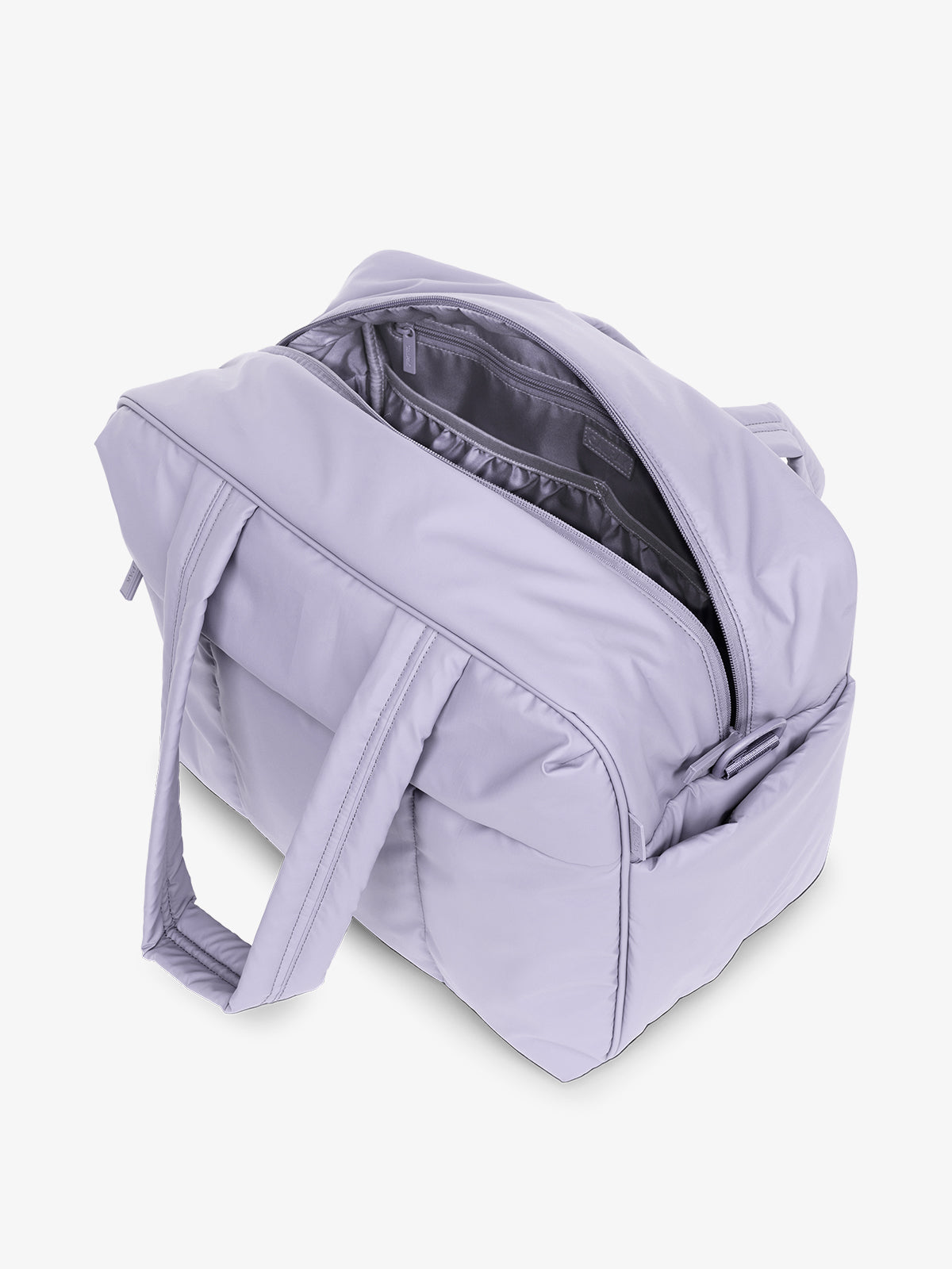 CALPAK Luka Duffel opened view in purple lavender Orchid; DSM1901-ORCHID