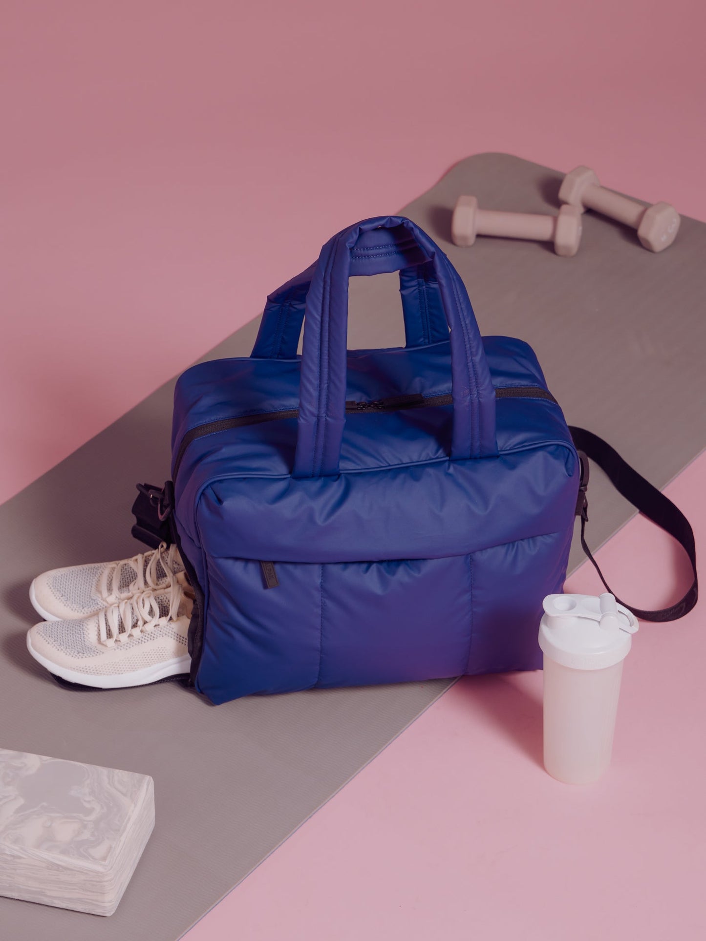 Navy blue CALPAK Luka Duffel featuring side shoe compartment for gym; DSM1901-NAVY