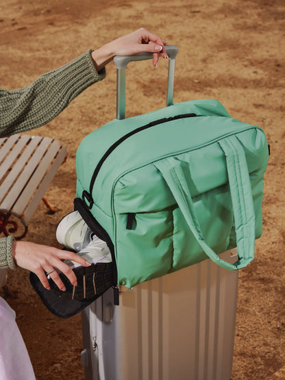 CALPAK Luka Duffel Bag with side shoe compartment and top handles in green; DSM1901-SAGE