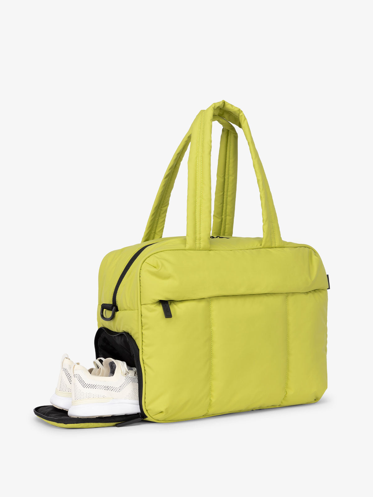 shoe compartment for Luka duffel bag in celery green; DSM1901-CELERY