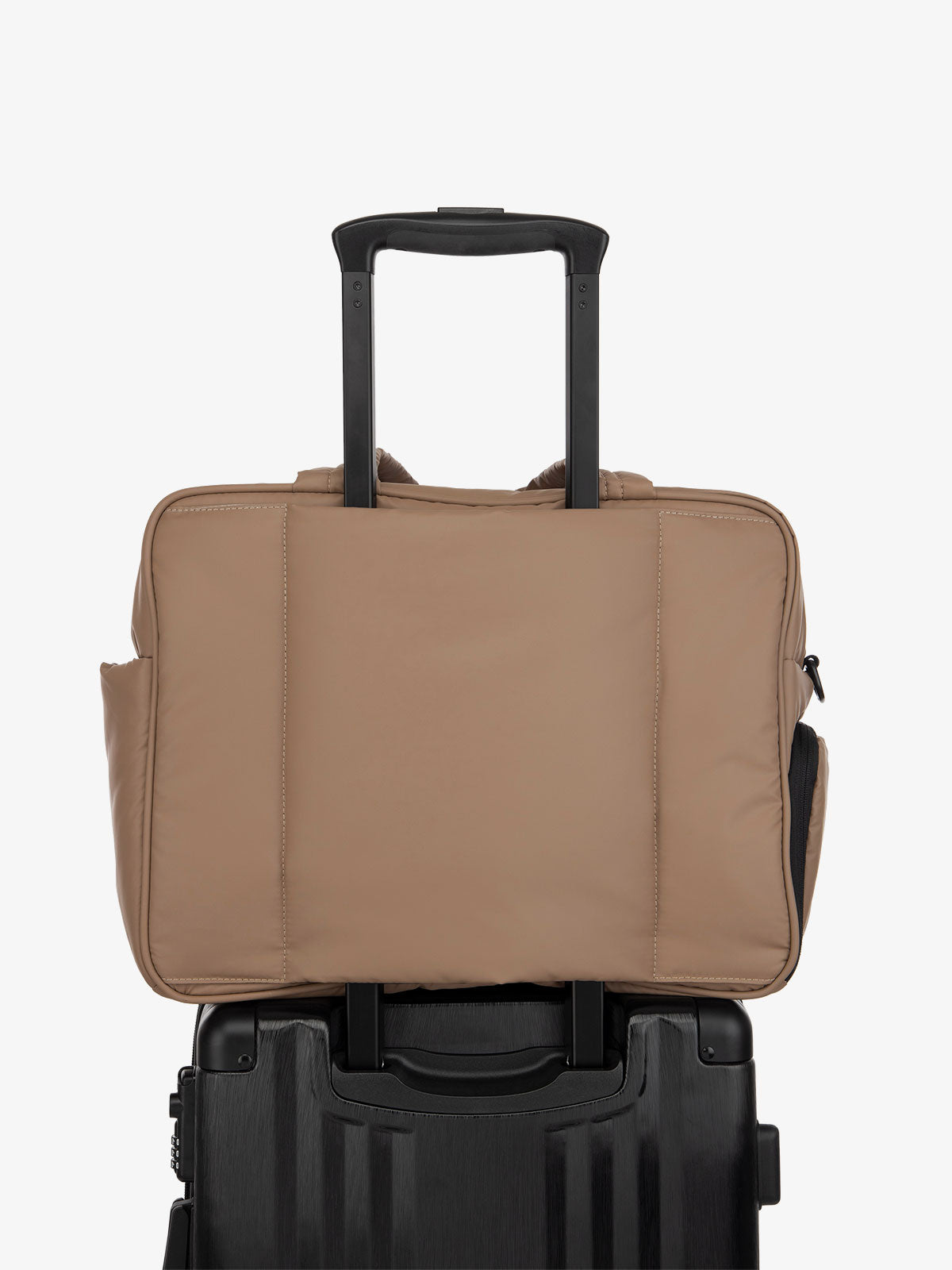brown CALPAK Luka duffle bag with luggage trolley sleeve; DSM1901-CHOCOLATE
