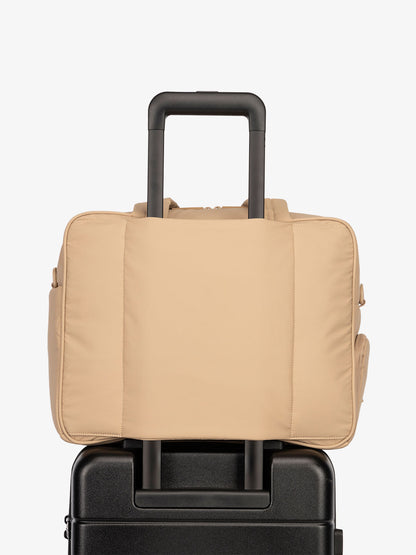 CALPAK Luka Duffel bag with luggage trolley sleeve in light brown latte; DSM1901-LATTE