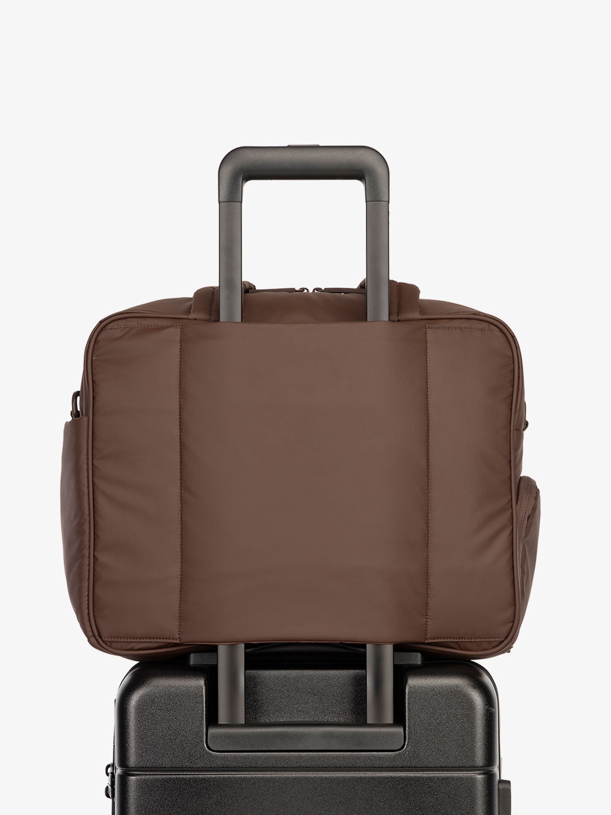CALPAK Luka Duffel bag with luggage trolley sleeve in dark brown walnut; DSM1901-WALNUT