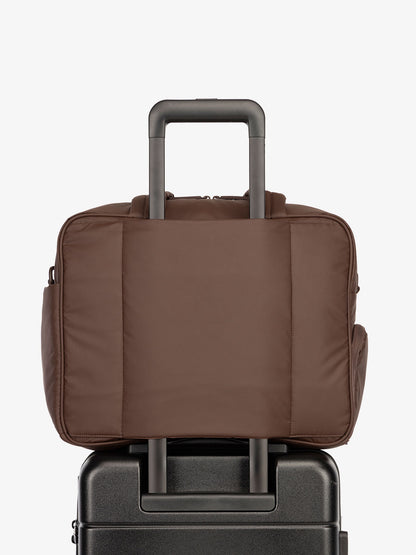 CALPAK Luka Duffel bag with luggage trolley sleeve in dark brown walnut; DSM1901-WALNUT