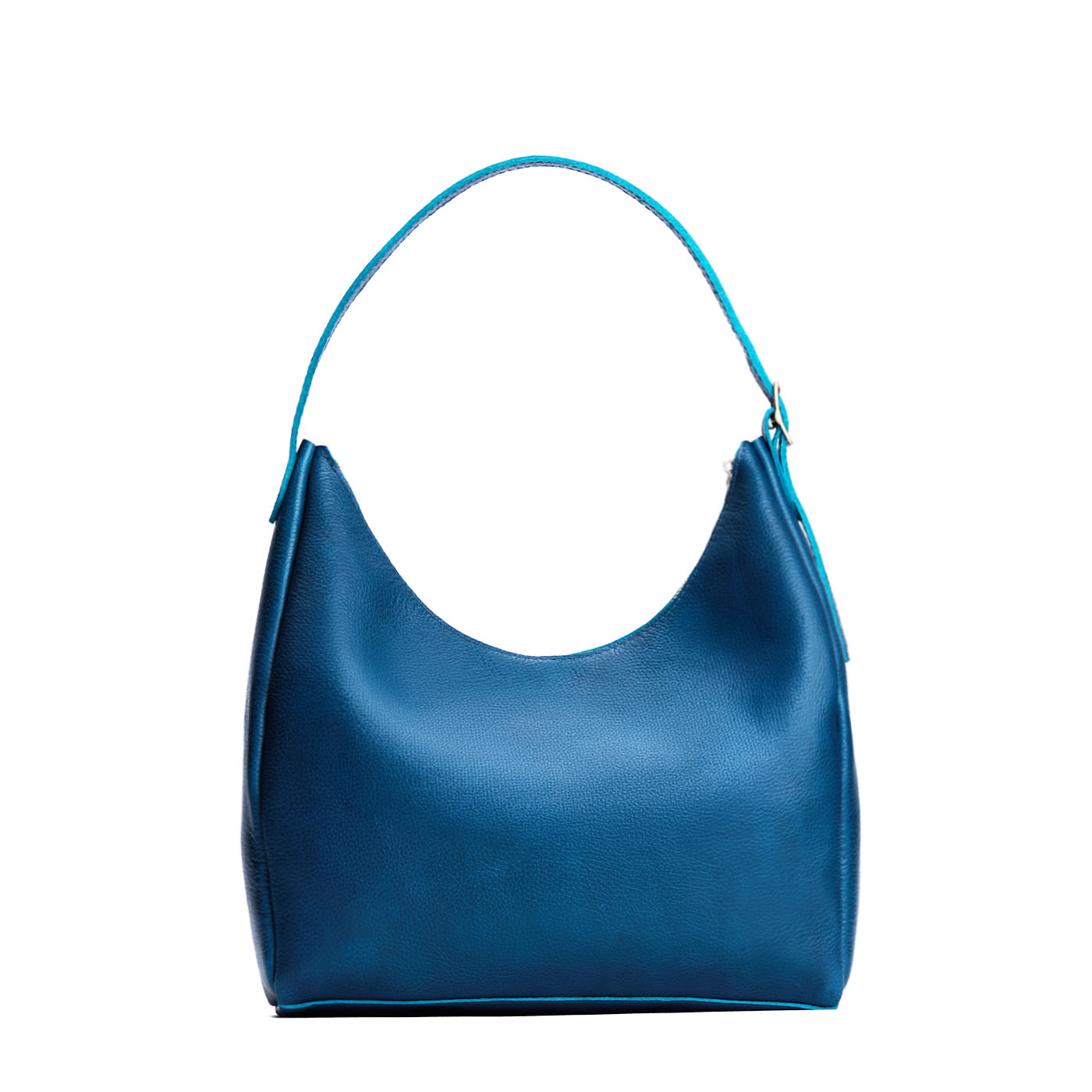 Caspian*Large | U-shaped, flat-bottomed leather shoulder bag with adjustable strap