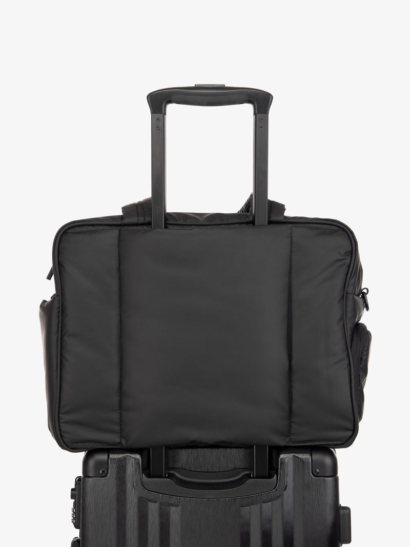 matte black CALPAK Luka weekender bag with trolley sleeve; DSM1901-MATTE-BLACK