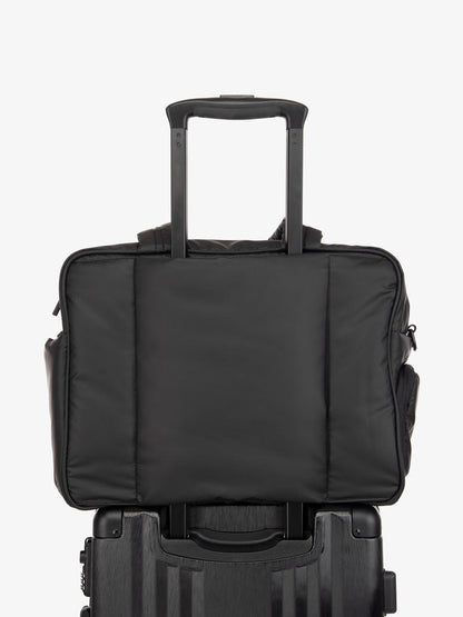 matte black CALPAK Luka weekender bag with trolley sleeve; DSM1901-MATTE-BLACK