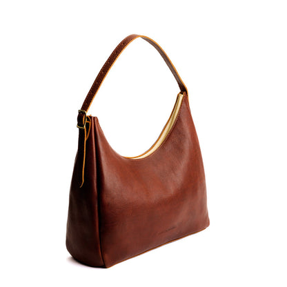 Nutmeg*Large | U-shaped, flat-bottomed leather shoulder bag with adjustable strap