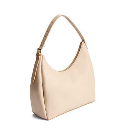 Pebbled Bone*Large | U-shaped, flat-bottomed leather shoulder bag with adjustable strap