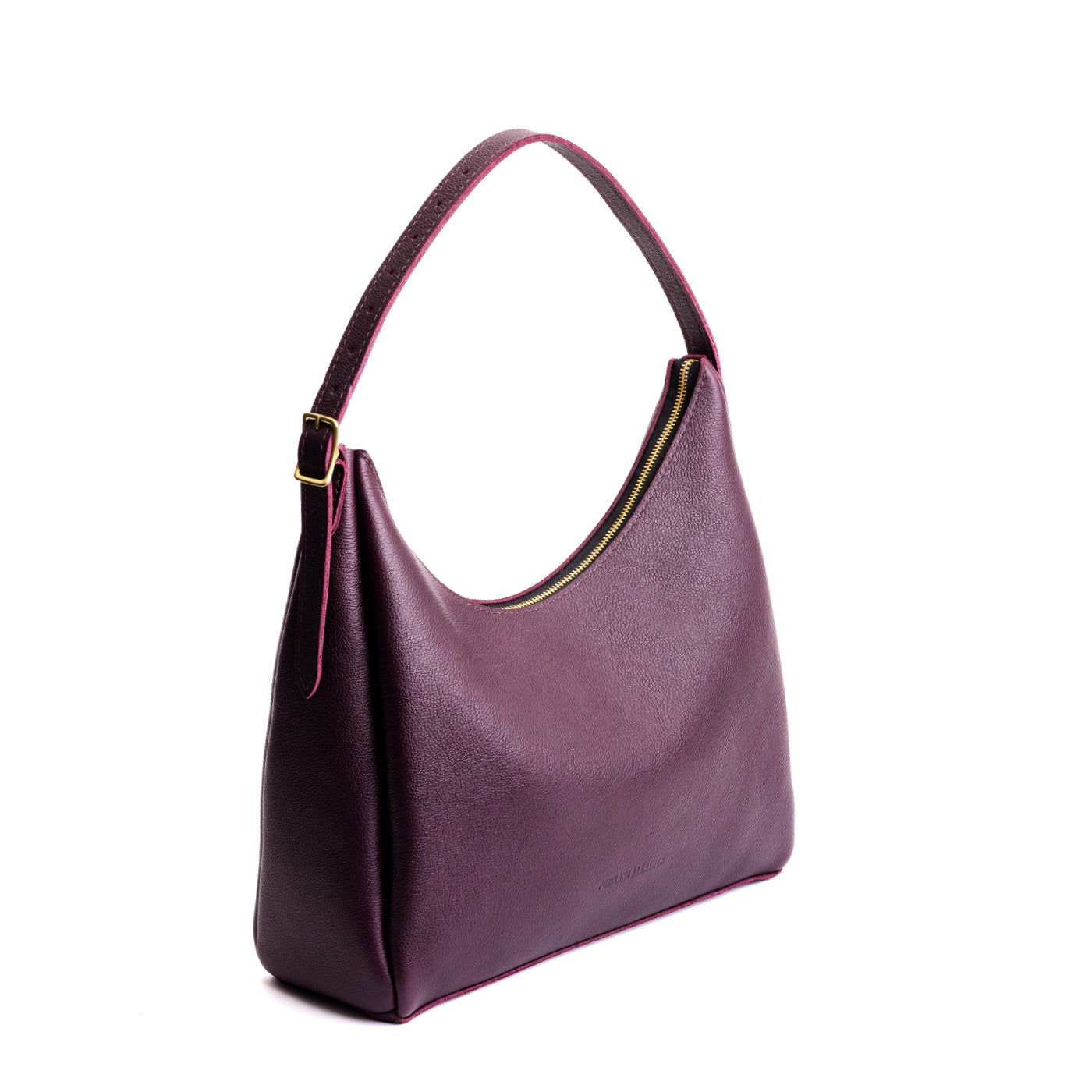 Plum*Large | U-shaped, flat-bottomed leather shoulder bag with adjustable strap