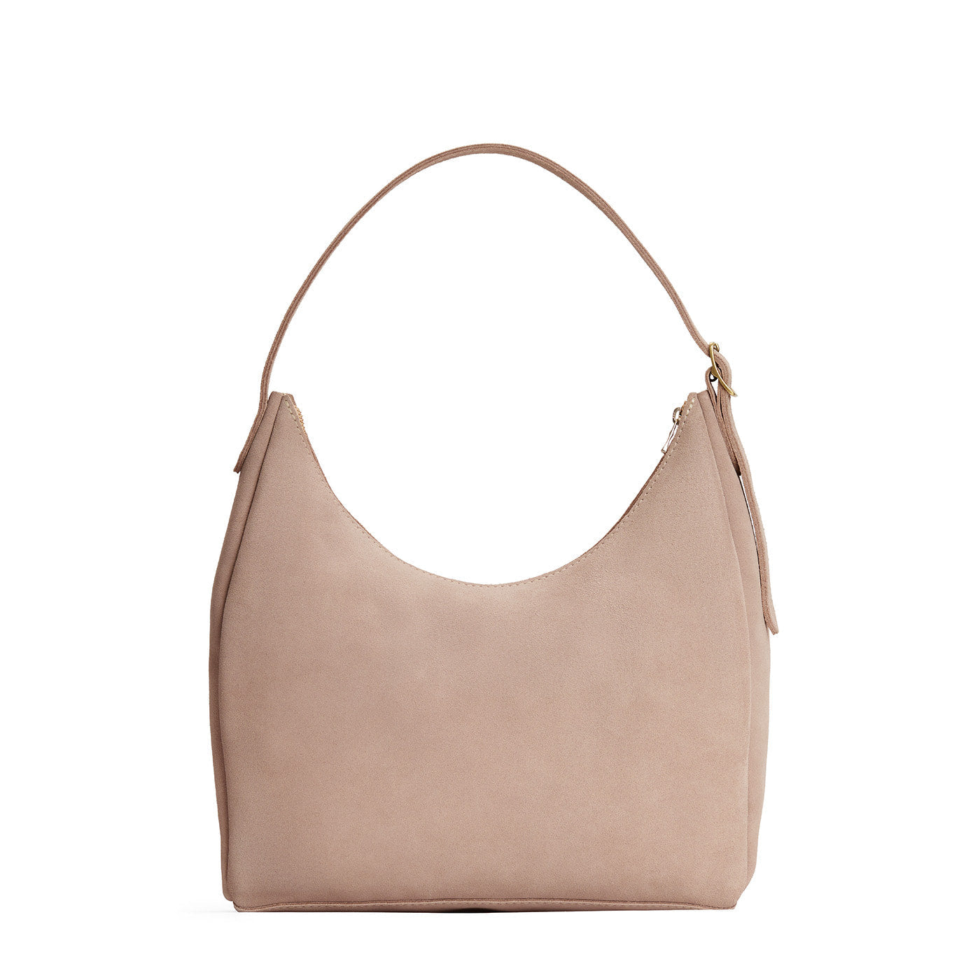Taupe*Large | U-shaped, flat-bottomed leather shoulder bag with adjustable strap