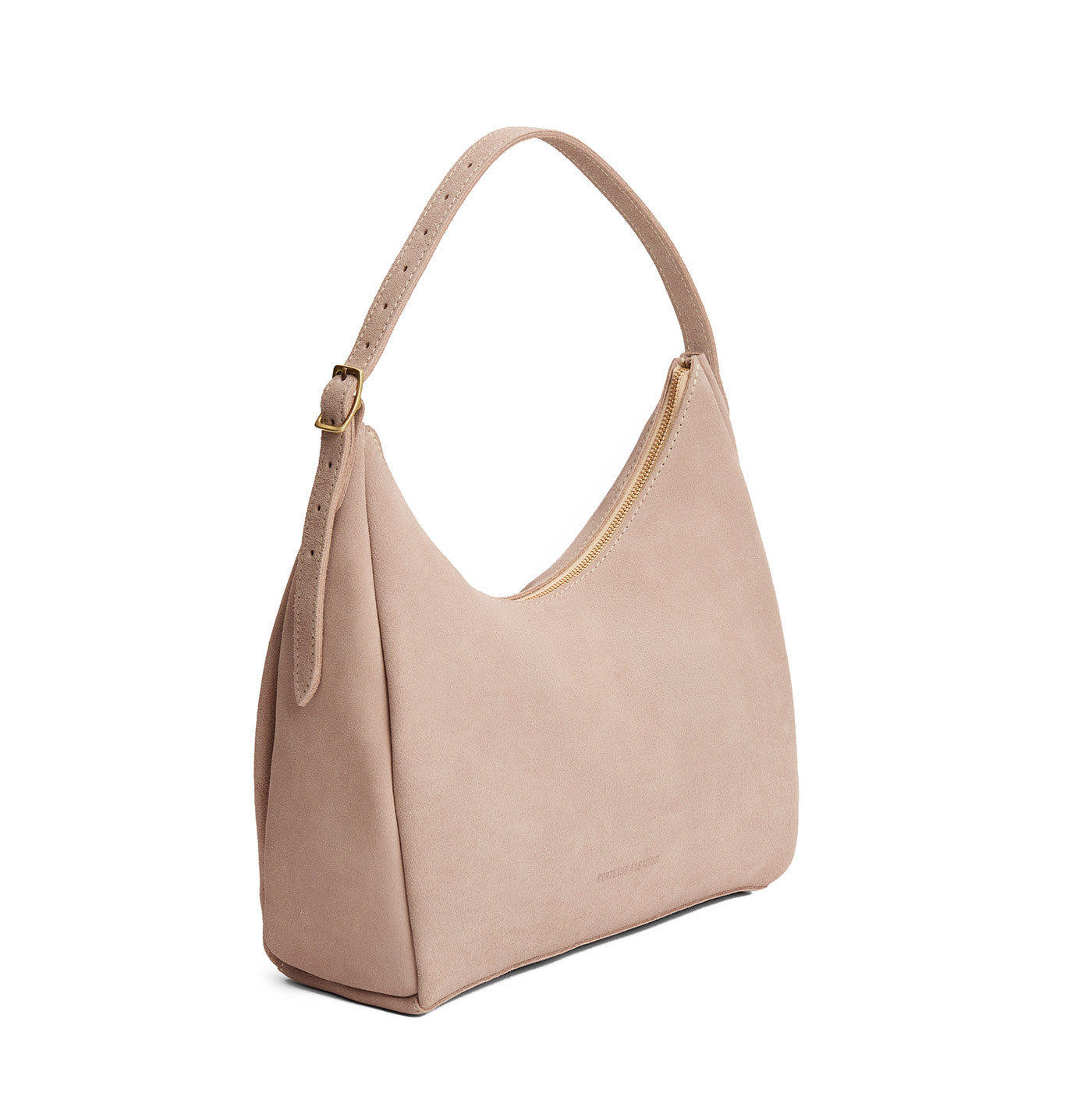Taupe*Large | U-shaped, flat-bottomed leather shoulder bag with adjustable strap