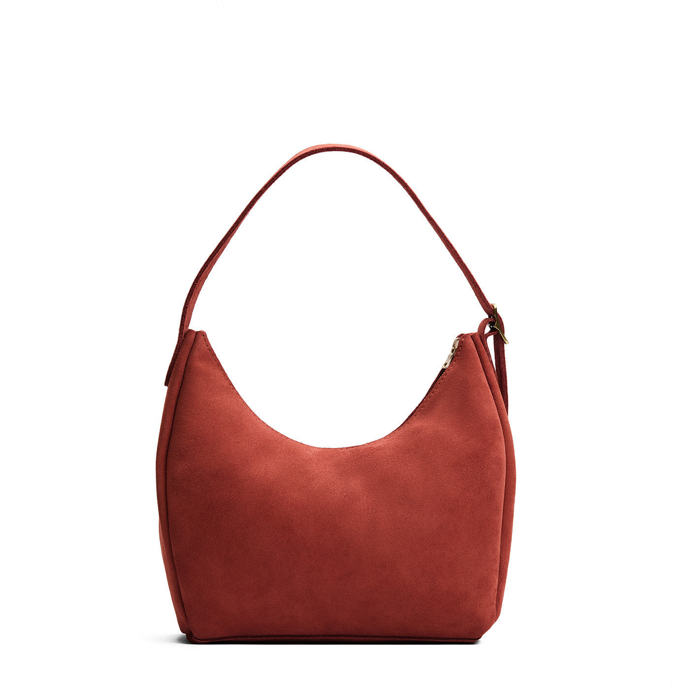 Cinnabar*Medium | U-shaped, flat-bottomed leather shoulder bag with adjustable strap