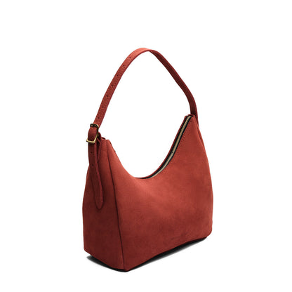 Cinnabar*Medium | U-shaped, flat-bottomed leather shoulder bag with adjustable strap
