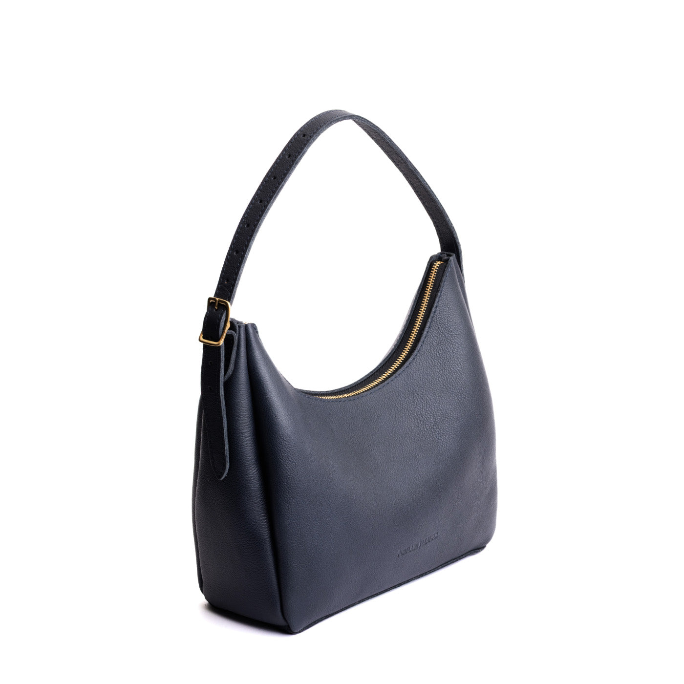 Night Owl*Medium | U-shaped, flat-bottomed leather shoulder bag with adjustable strap