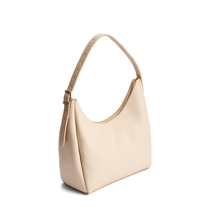 Pebbled Bone*Medium | U-shaped, flat-bottomed leather shoulder bag with adjustable strap
