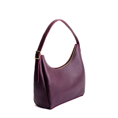 Plum*Medium | U-shaped, flat-bottomed leather shoulder bag with adjustable strap