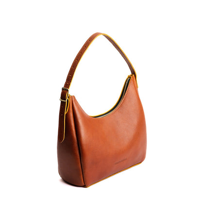 Sienna*Medium | U-shaped, flat-bottomed leather shoulder bag with adjustable strap