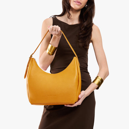 Sunshine*Medium | U-shaped, flat-bottomed leather shoulder bag with adjustable strap