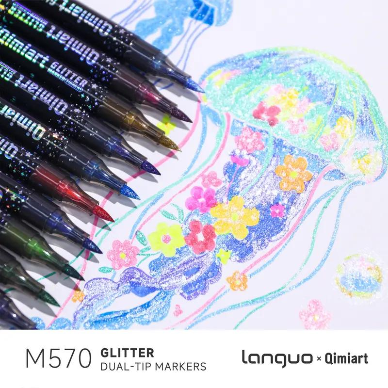 Colors Glitter Markers, Dual Tip Shimmer Brush Pens