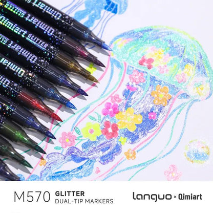 Colors Glitter Markers, Dual Tip Shimmer Brush Pens