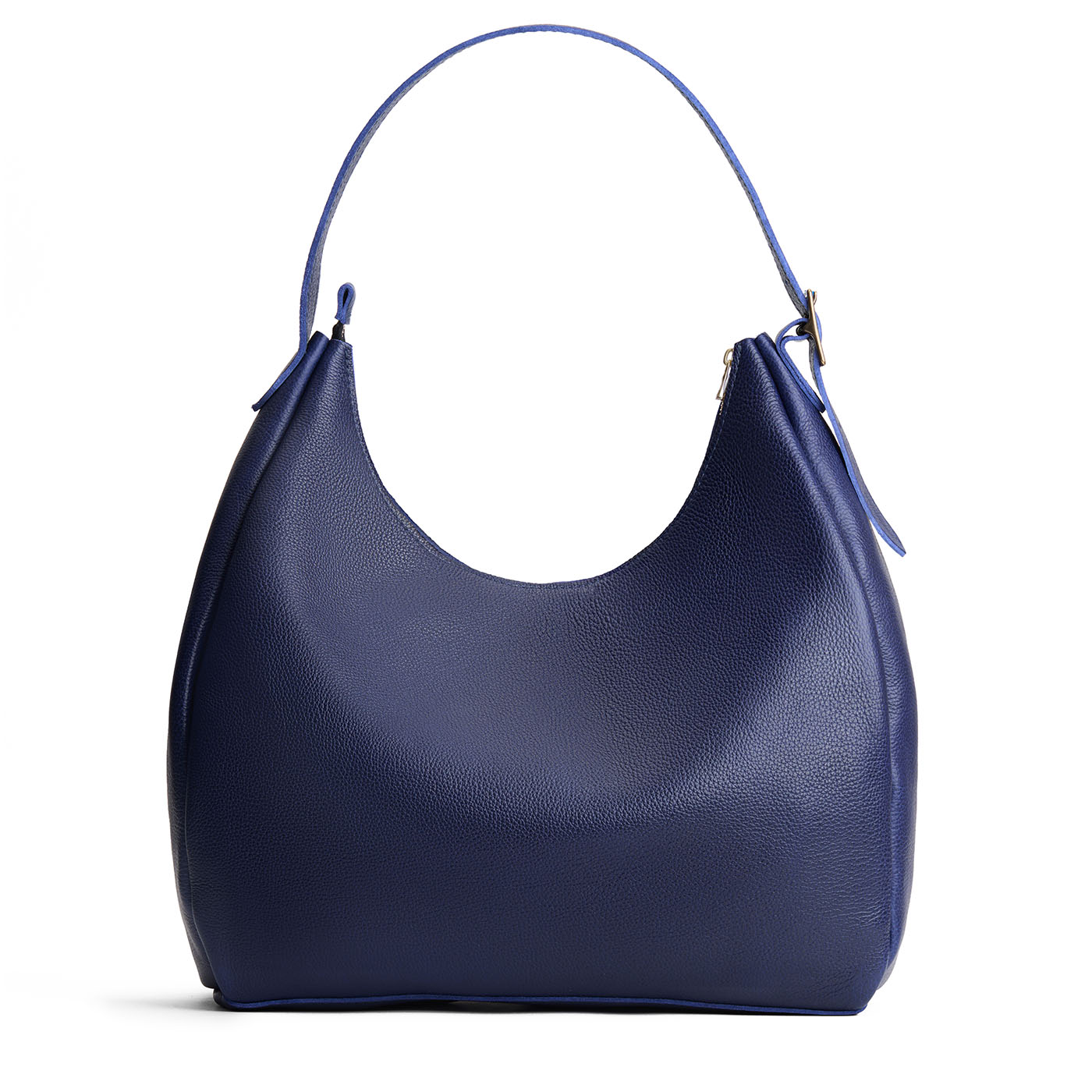 Cobalt*Oversized | U-shaped, flat-bottomed leather shoulder bag with adjustable strap