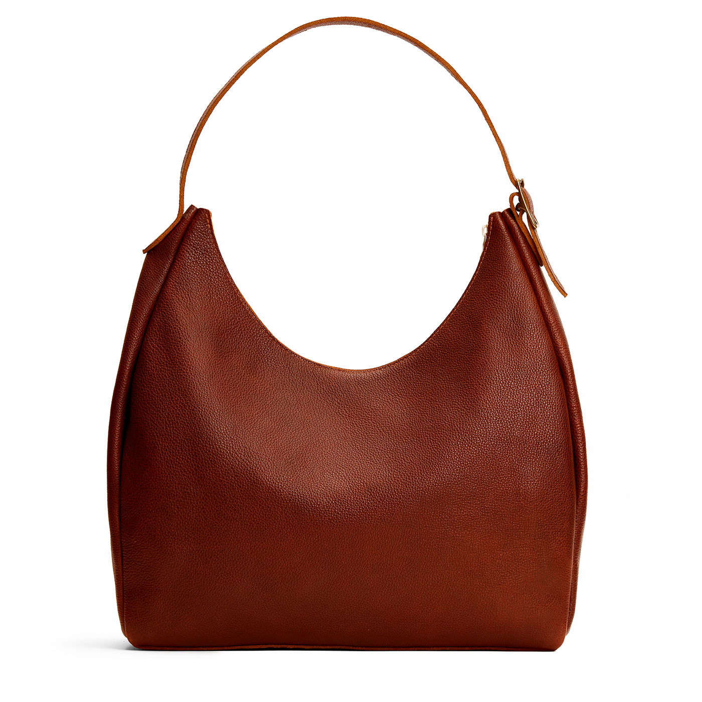 Nutmeg*Oversized | U-shaped, flat-bottomed leather shoulder bag with adjustable strap