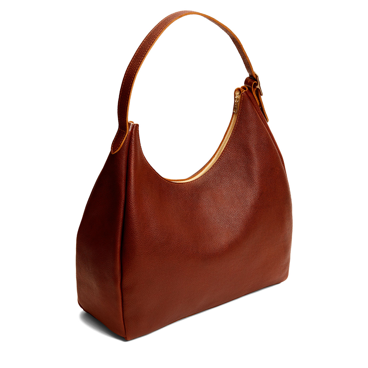 Nutmeg*Oversized | U-shaped, flat-bottomed leather shoulder bag with adjustable strap