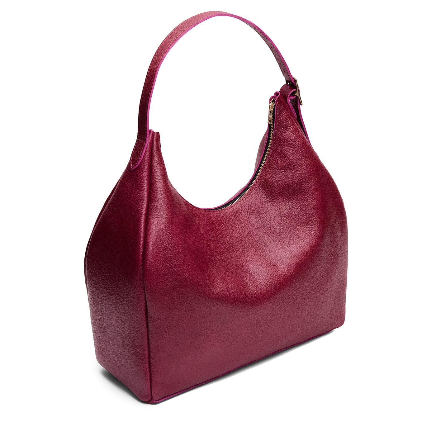 Orchid*Oversized | U-shaped, flat-bottomed leather shoulder bag with adjustable strap