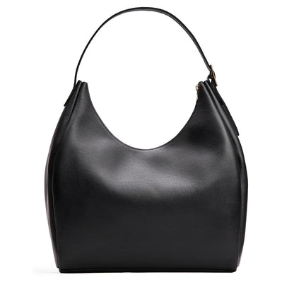 Pebbled--black*Oversized | U-shaped, flat-bottomed leather shoulder bag with adjustable strap