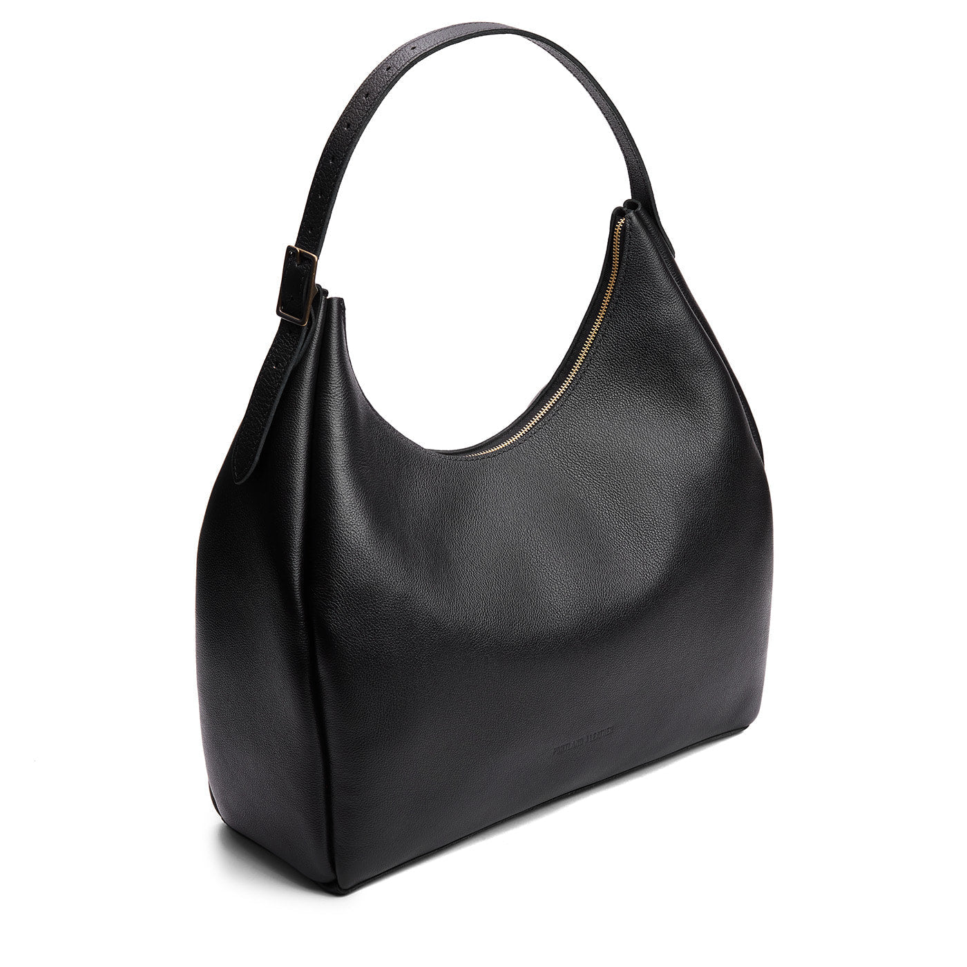 Pebbled--black*Oversized | U-shaped, flat-bottomed leather shoulder bag with adjustable strap