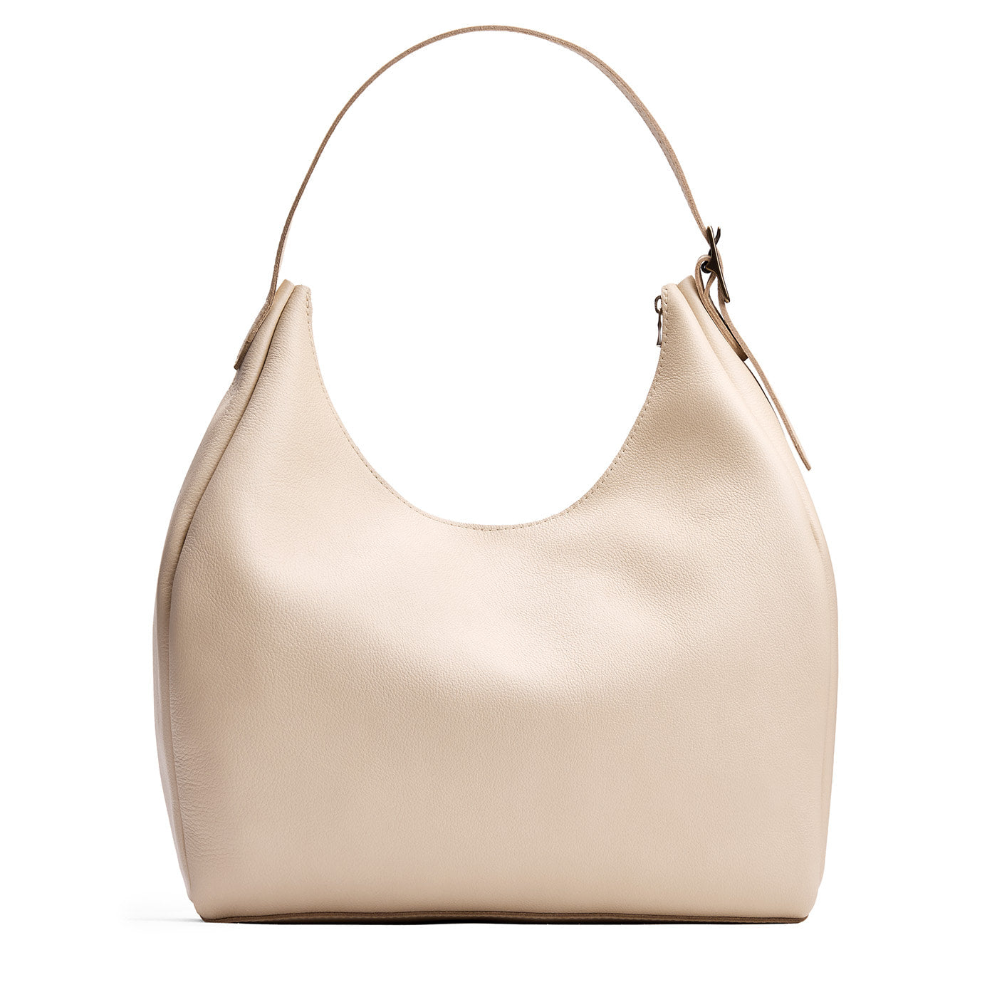 Pebbled Bone*Oversized | U-shaped, flat-bottomed leather shoulder bag with adjustable strap