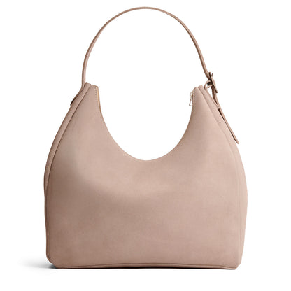 Taupe*Oversized | U-shaped, flat-bottomed leather shoulder bag with adjustable strap