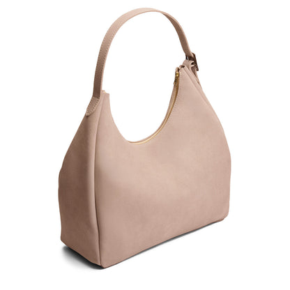 Taupe*Oversized | U-shaped, flat-bottomed leather shoulder bag with adjustable strap