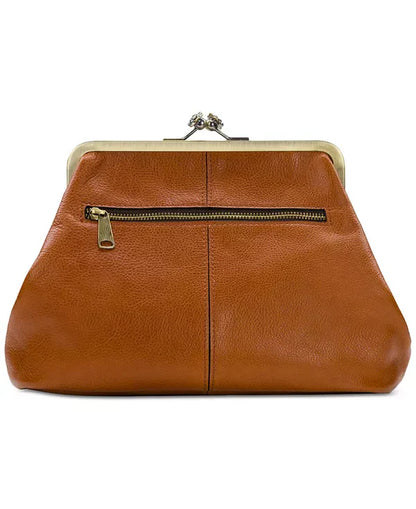 Kiss-lock Closure Adorned Leather Bag