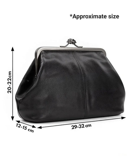 Kiss-lock Closure Adorned Leather Bag